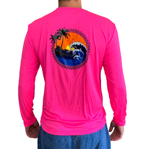 Tropical Long Sleeve Beach Shirt - Hot Pink